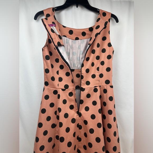 Ixia Retro Sleeveless Boat Neck Ruched Top Fit & Flare Polka Dot Dress In Size M - Picture 6 of 7